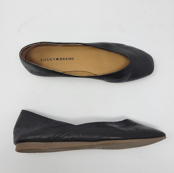 Lucky Brand Alba Leather Ballet Flats Slip on Curved Black Shoe Size 7.5M / 38 - Picture 2 of 7